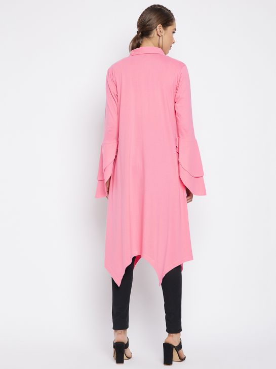 Women's Pink Cotton Knitted Long Shrugs