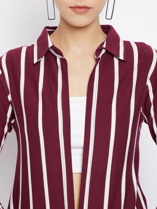 Women's Maroon and Ecru Cotton Knitted Shrugs