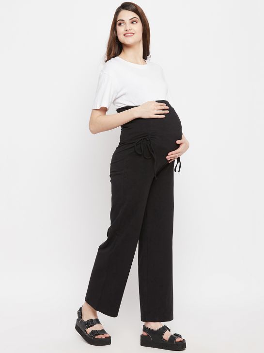 Women's Black Cotton Lycra Maternity Pants