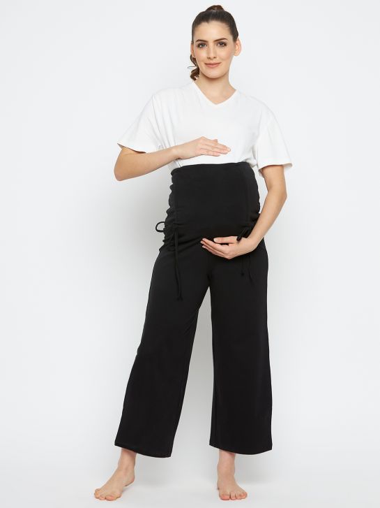 Women's Black Cotton Lycra Maternity Pants