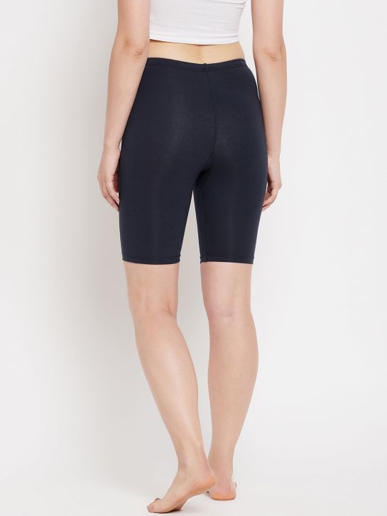 Navy Blue Cotton Lycra Women's Lounge Shorts