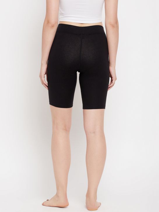 Black Cotton Lycra Women's Lounge Shorts