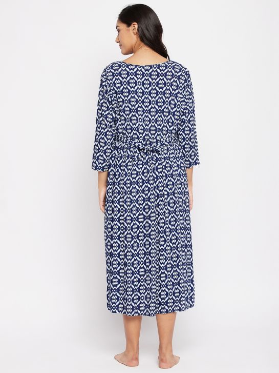 Women's Blue Printed Rayon Maternity Dress(3587)
