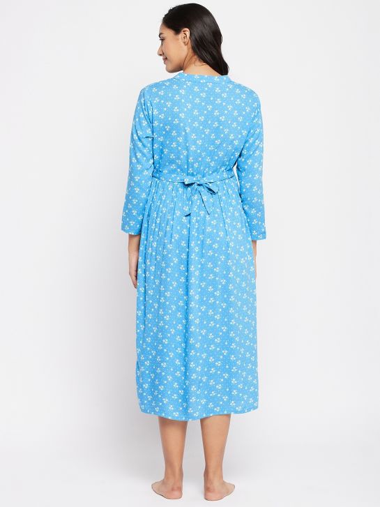 Women's Blue Printed Rayon Maternity Dress(3590)