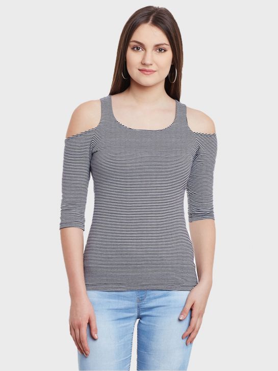 Women's Black Stripe Cotton T-shirt(959)